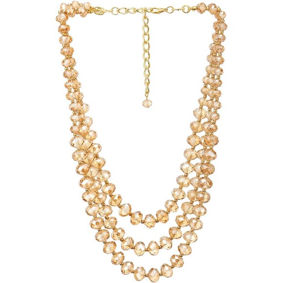 Other - Crystal Beads Statement Necklace, Three-strand Layered Necklace, Waterfall